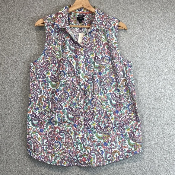 Talbots wrinkle resistant paisley button down sleeveless size 16P preppy travel - Picture 1 of 9